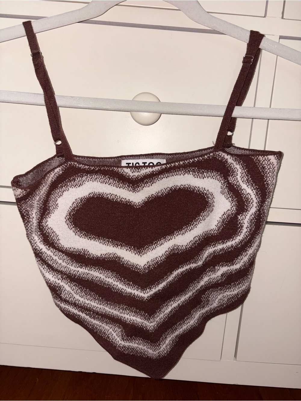 Rock n Rags Brown & White Heart Knit Handkerchief Crop Top